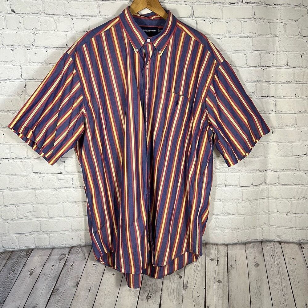 Ralph Lauren Golf Mens Tilden Button Down Shirt size XL‎ Blue Red Striped READ